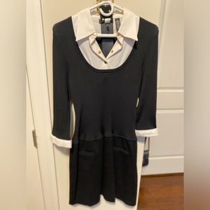 Inc knit dress, Large, black with cream collar and cuffs.